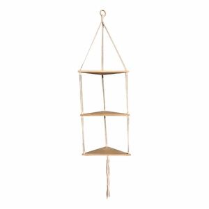 Triangular Hanging Wall Shelf - Natural Wood and White Macrame
